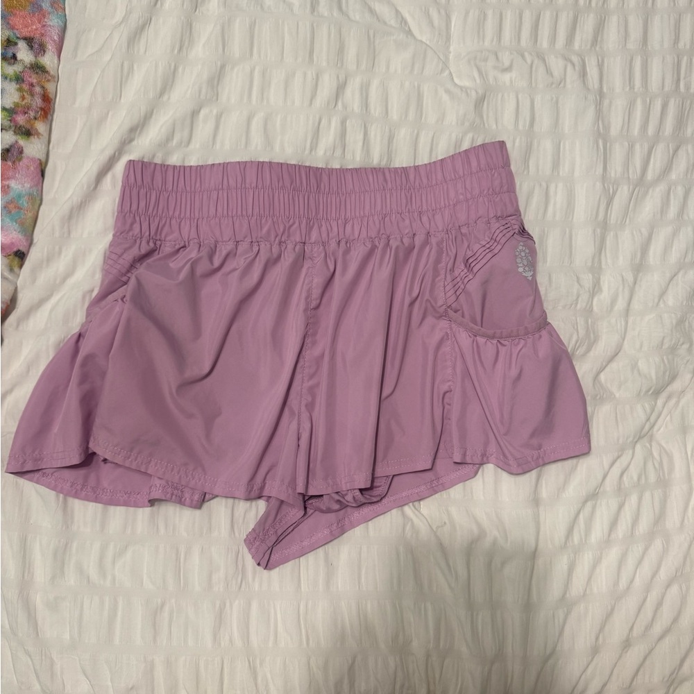 Purple Athletic Shorts with Elastic Waistband and Flounced Hem